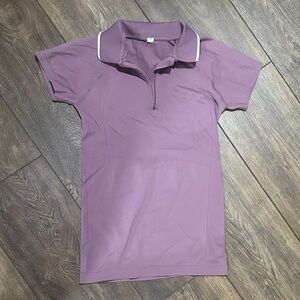 Athleta mauve short sleeve Polo zip tennis golf Shirt XS seamless Momentum
